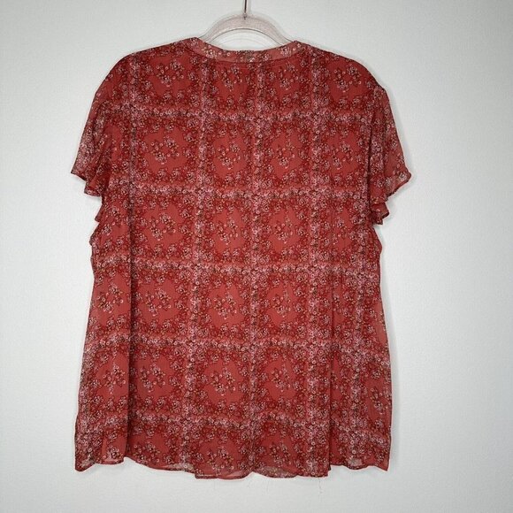 Lauren Conrad Blouse Pink Ditsy Floral Flutter Sleeve Size 2X Boho Hippie - Picture 6 of 10